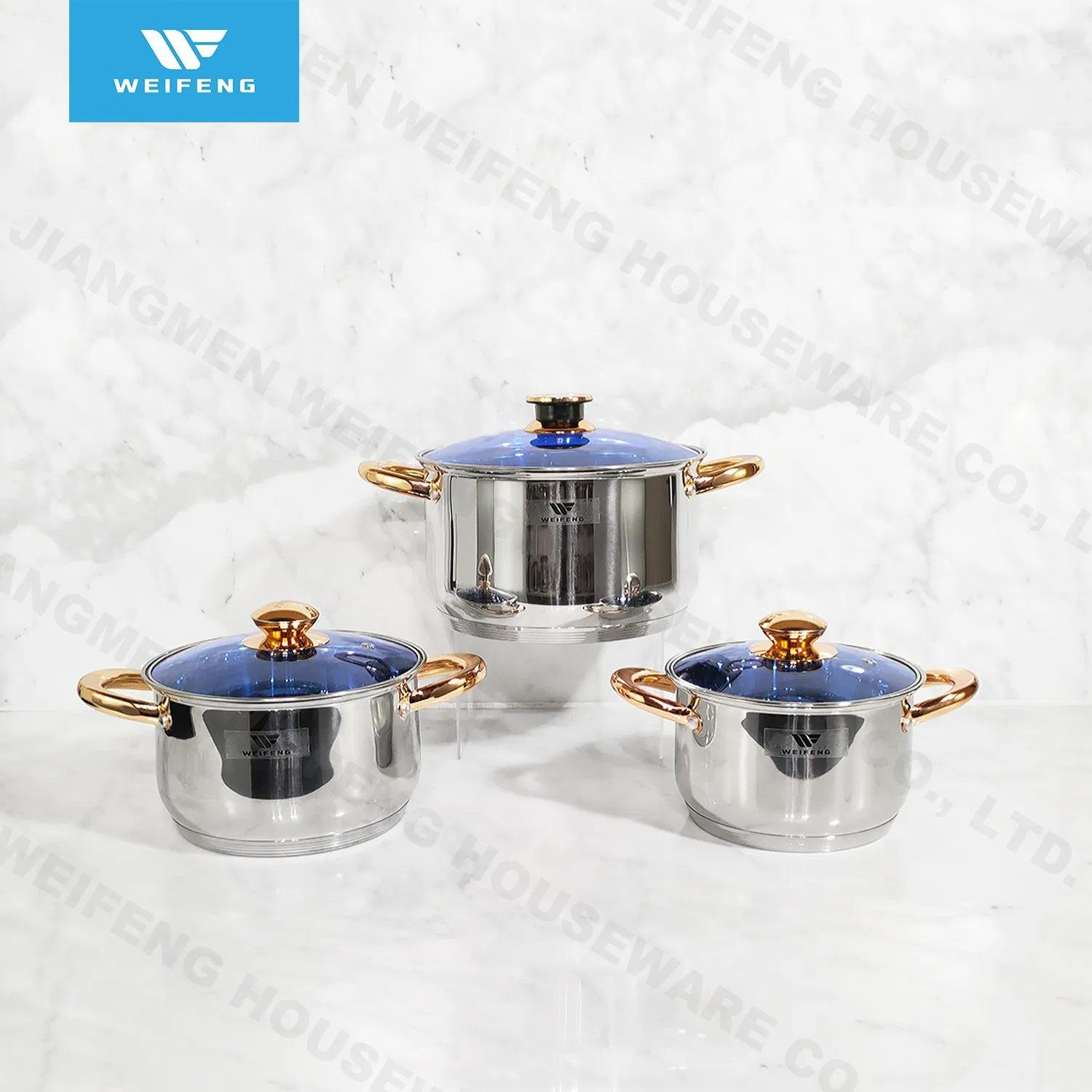 15PCS Stainless Steel Cookware Set with Golden-Plated Handle, Thermometer Knob