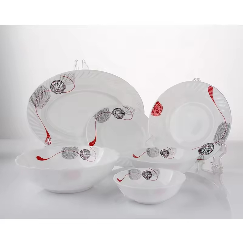 Exquisite Opal Glass Dinnerware Collection with Embossed Detailing
