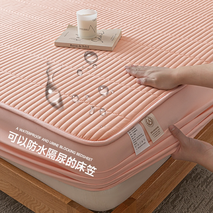 Home Textile Solid Color New Waterproof Quilted Bedding Set Embroidery Mattress Protector