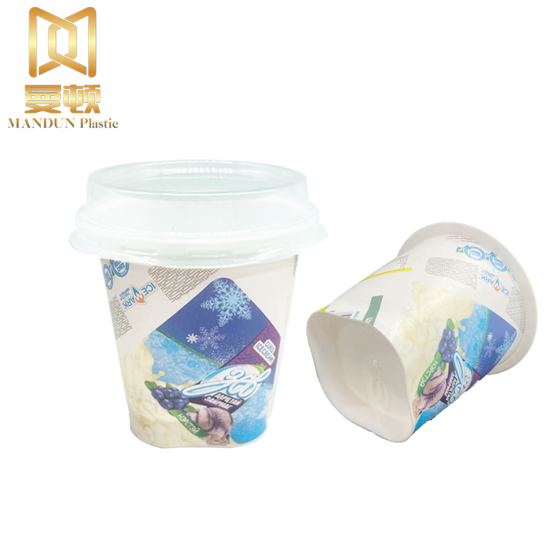 Plastic Yogurt Ice Cream Cup Tub Packaging Containers Customized Cakes Containers Custom Plastic Food Grade Iml Printed 100ml