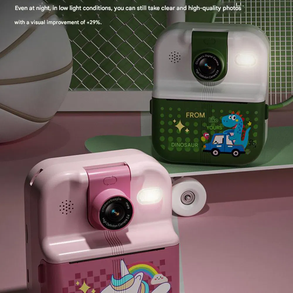 P02 Kids Camera - 2.4" IPS Screen, Rotatable Lens, Cartoon Design, White