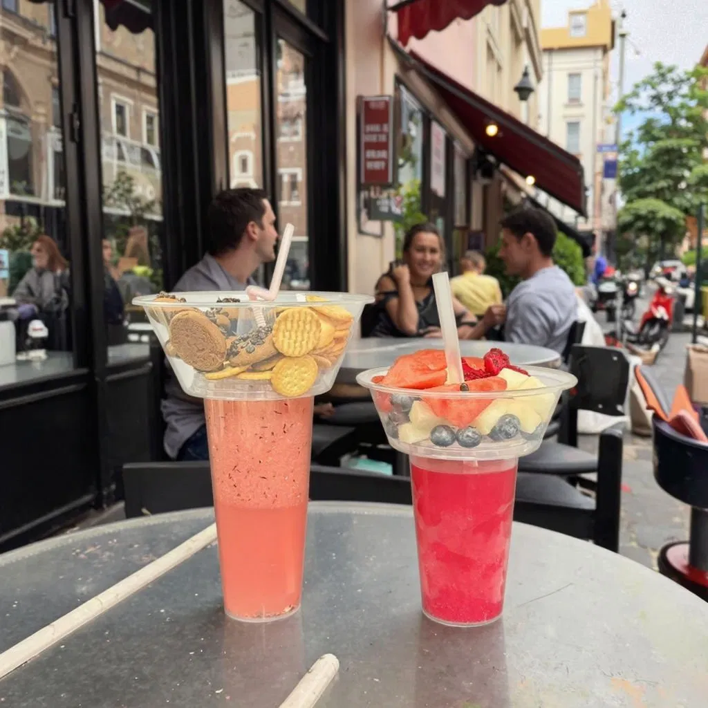 Круглые стаканы для напитков и фруктов 500/700 мл с держателем