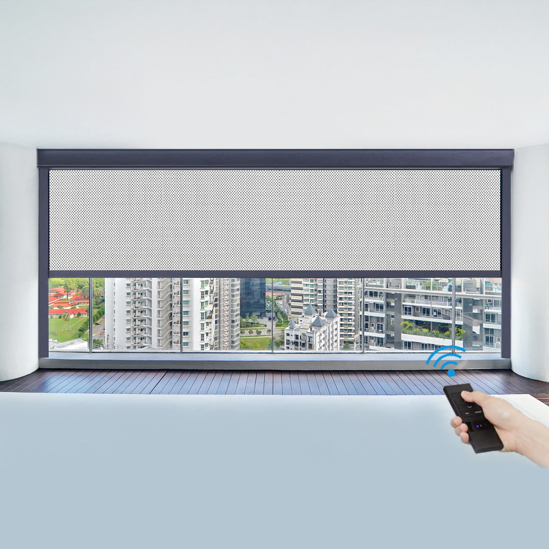 Customizable Vertical Zip Screens Full Aluminum Frame Privacy Protection Smart Control Outdoor Windproof Sunshade Roller Shades