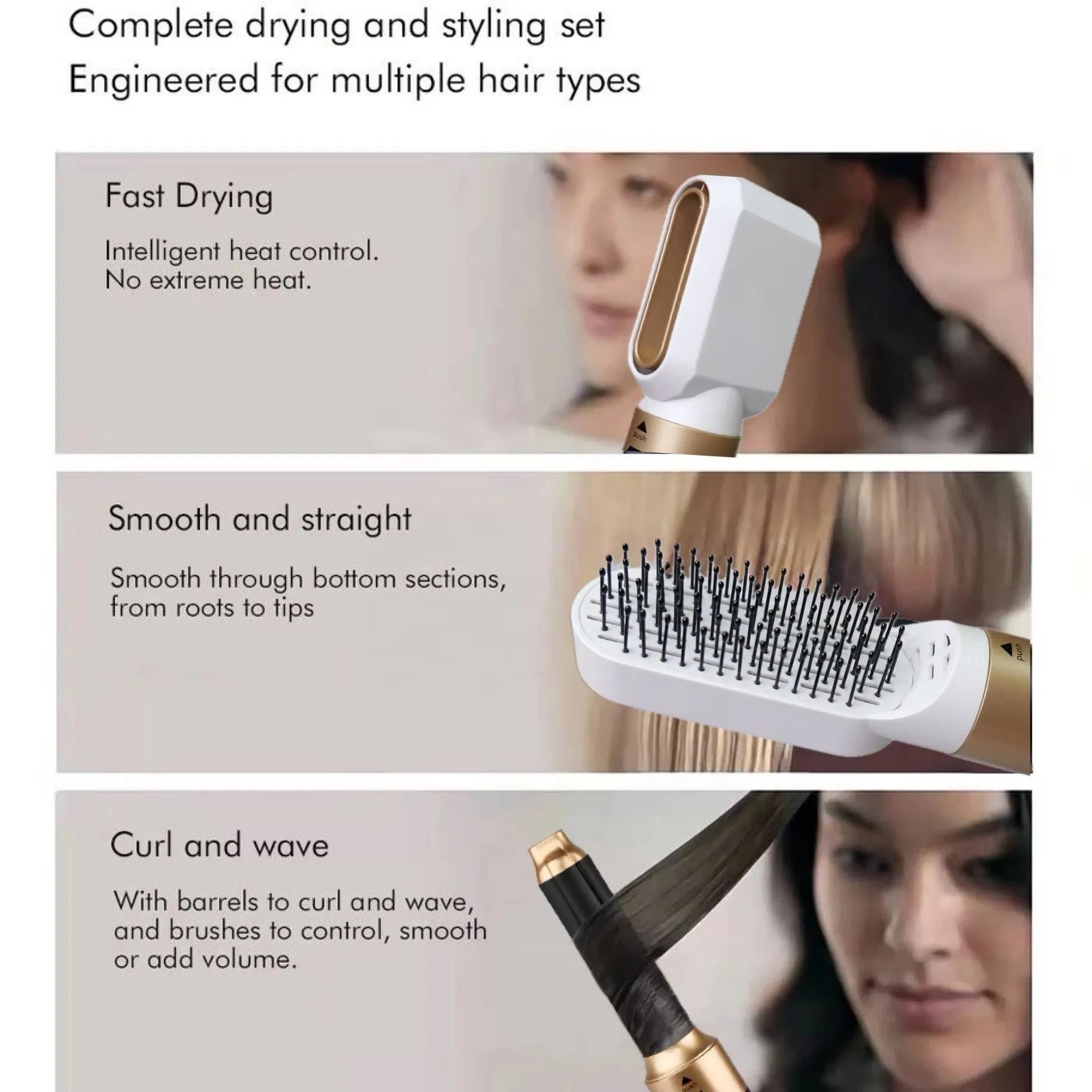 6-in-1 Multifunctional Hair Styling Tool: Hot Air Comb, High-Speed Hair Dryer Curling Iron Straightener & Brush1000W Professional One-Step Styler