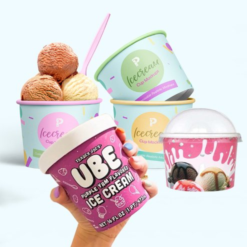 3oz 4oz 6oz Ice Cream Paper Cup with Lids and Spoon