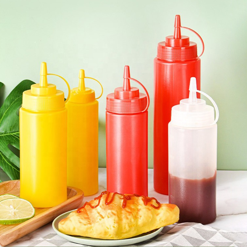Custom Logo Ketchup Dispenser Bottle Plastic Three Holes Salad Dressing Squeeze Bottle