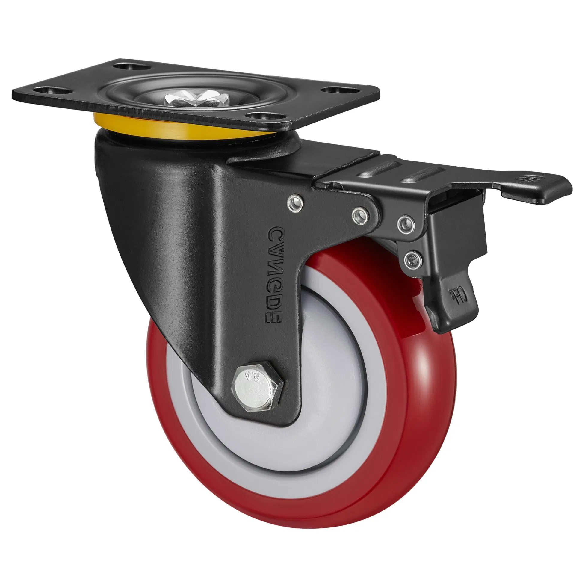 Red PU Medium Duty Rigid (Fixed) Casters - Durable, Elastic, Silent, 2.5"/3"/4"/5"