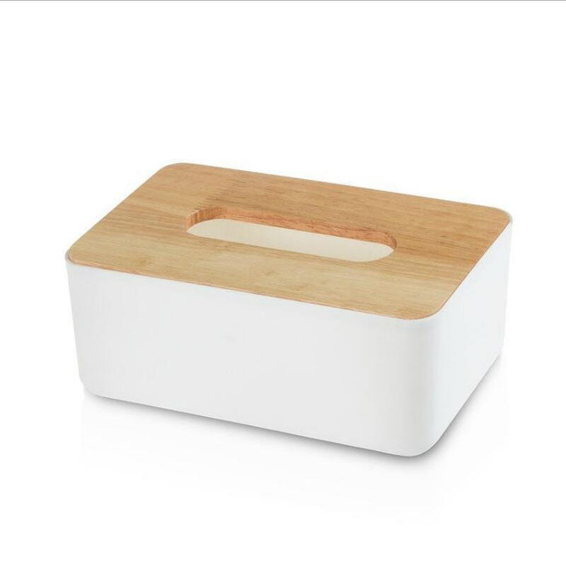 Custom White Plastic Napkin Holder with Bamboo Lid Organizer