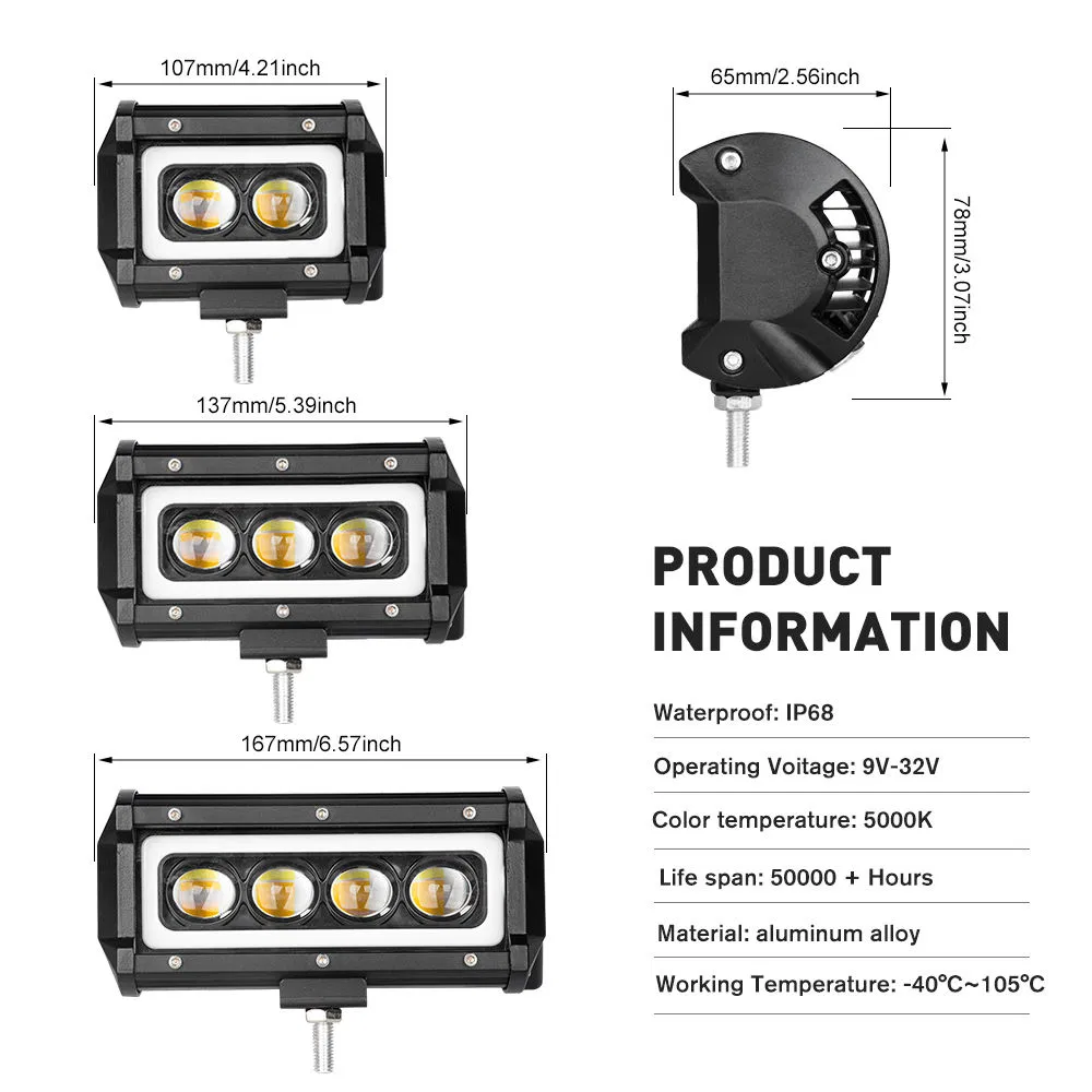 BKR 4x4 Tractor Truck Boat All-Terrain Vehicle LED Light Bar with 6D Optical Lens