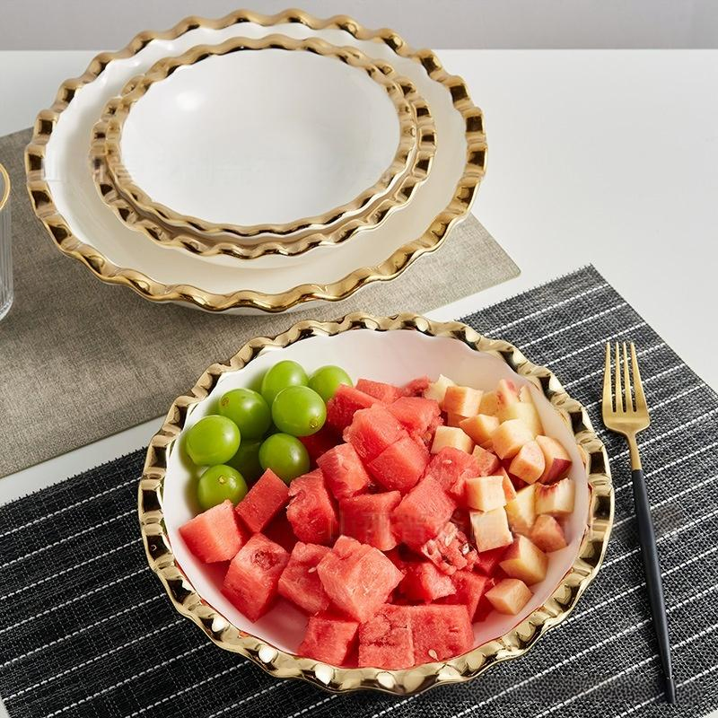 Soup Bowl Cut Edge 8"9"10"12" Size Electroplated Gold Porcelainware Ceramic Tableware