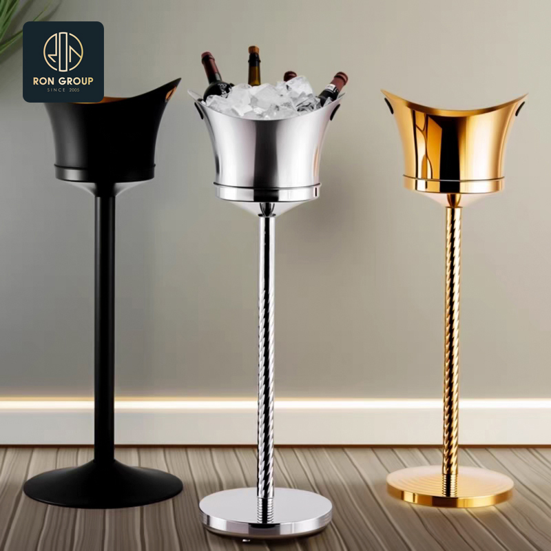 European Style Double-Handle Wholesale Stainless Steel Barware, Durable Wine Ice Bucket for Bar Hotel Catering