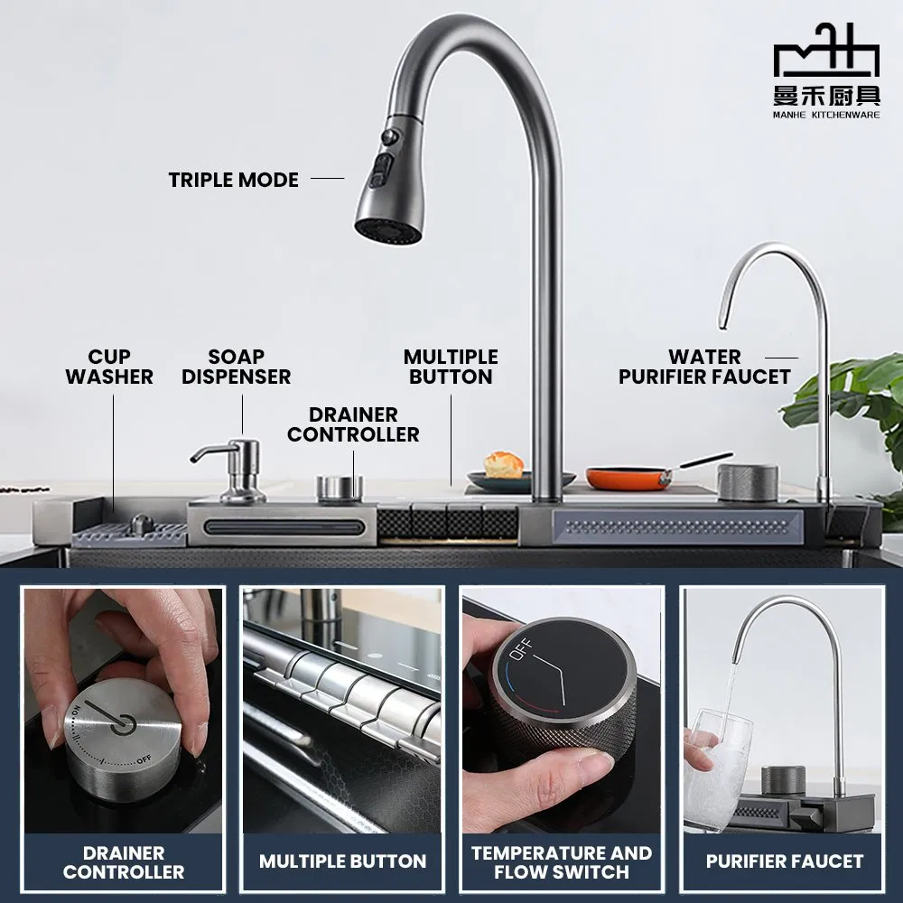 Luxury Smart Waterfall Sink Nano Stainless Steel Single Intelligent Kitchen Sink