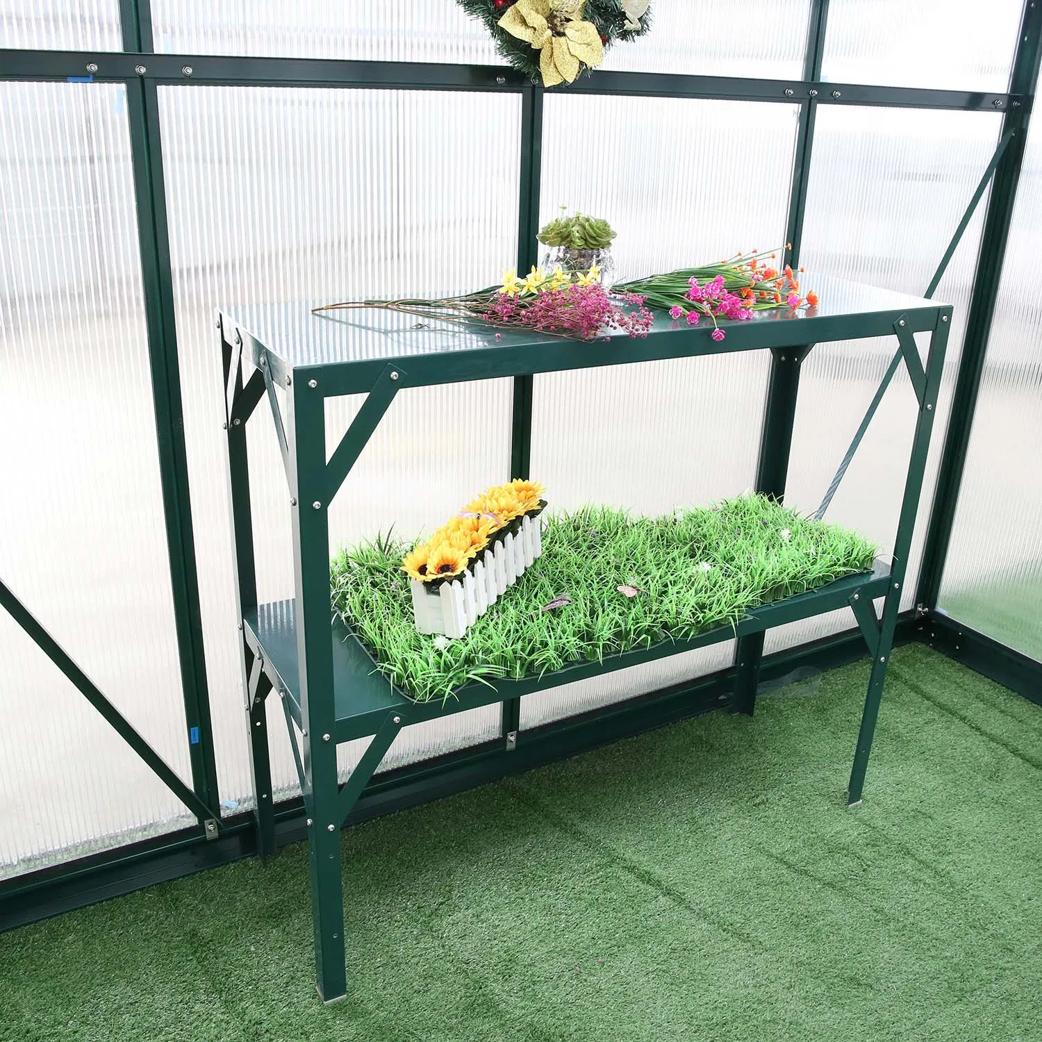 Powder Coated Steel 2-Tier Potting Bench Flower Stand Rdtable1105098