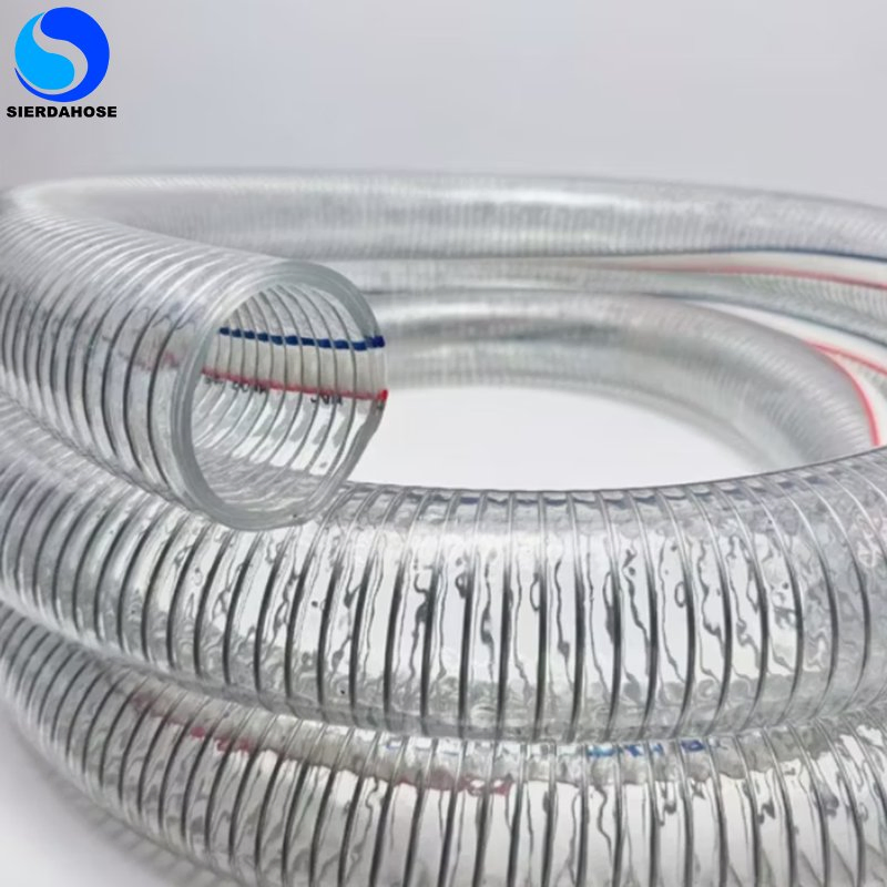 Non-Toxic Food Grade Transparent PVC Spring Hose PVC Steel Wire Reinforced Hose for Convey Oil Water Powder and Chemical Acid Industry