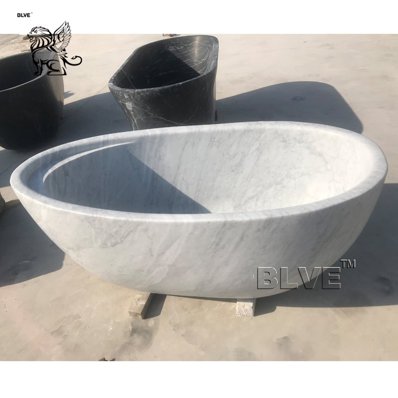 Blve Large Modern Nero Marquina Solid Natural Stone Bathroom Tub Freestanding Black Marble Elegant Bathtub