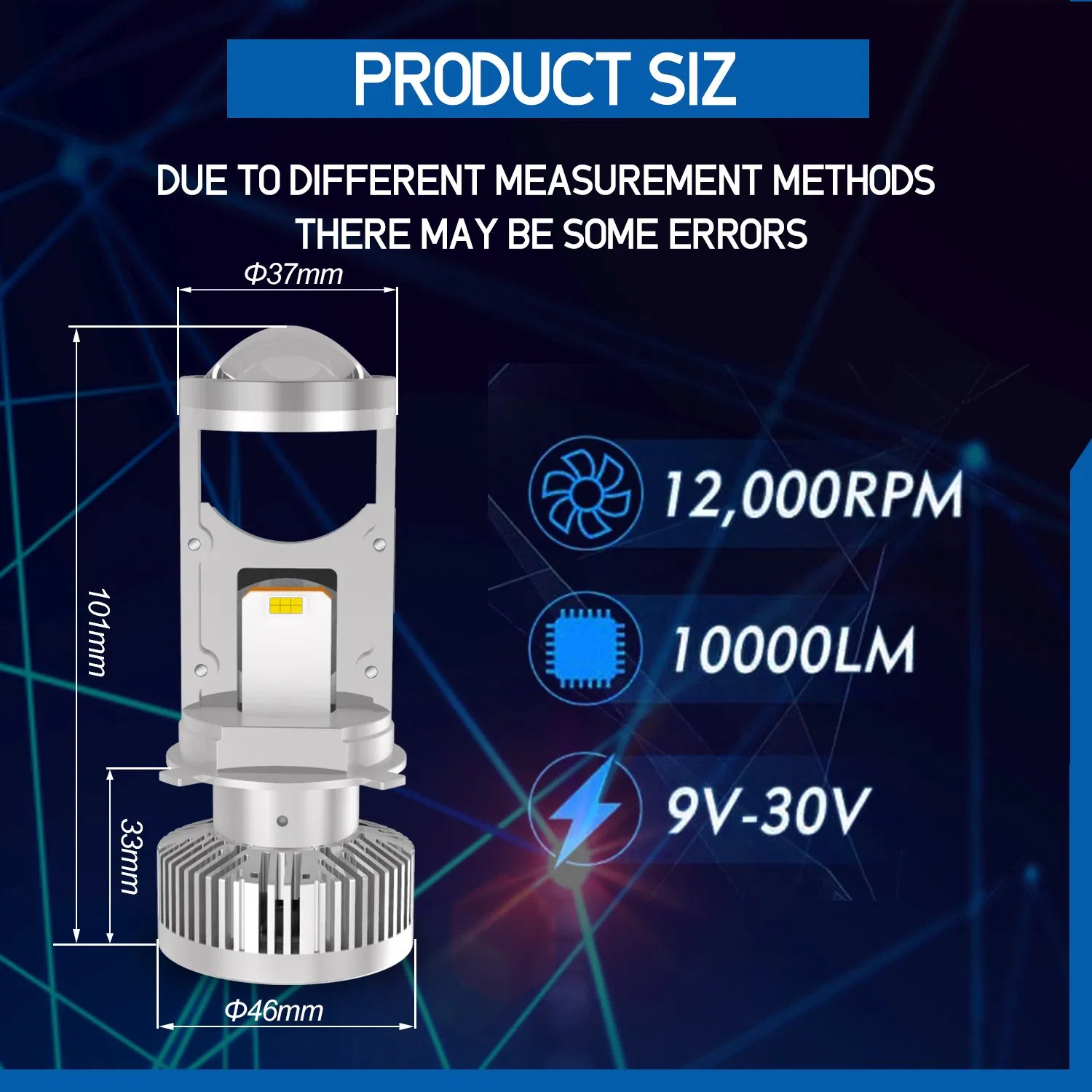 H4 LED Projector Headlight 90-30V 10000LM 12000RPM
