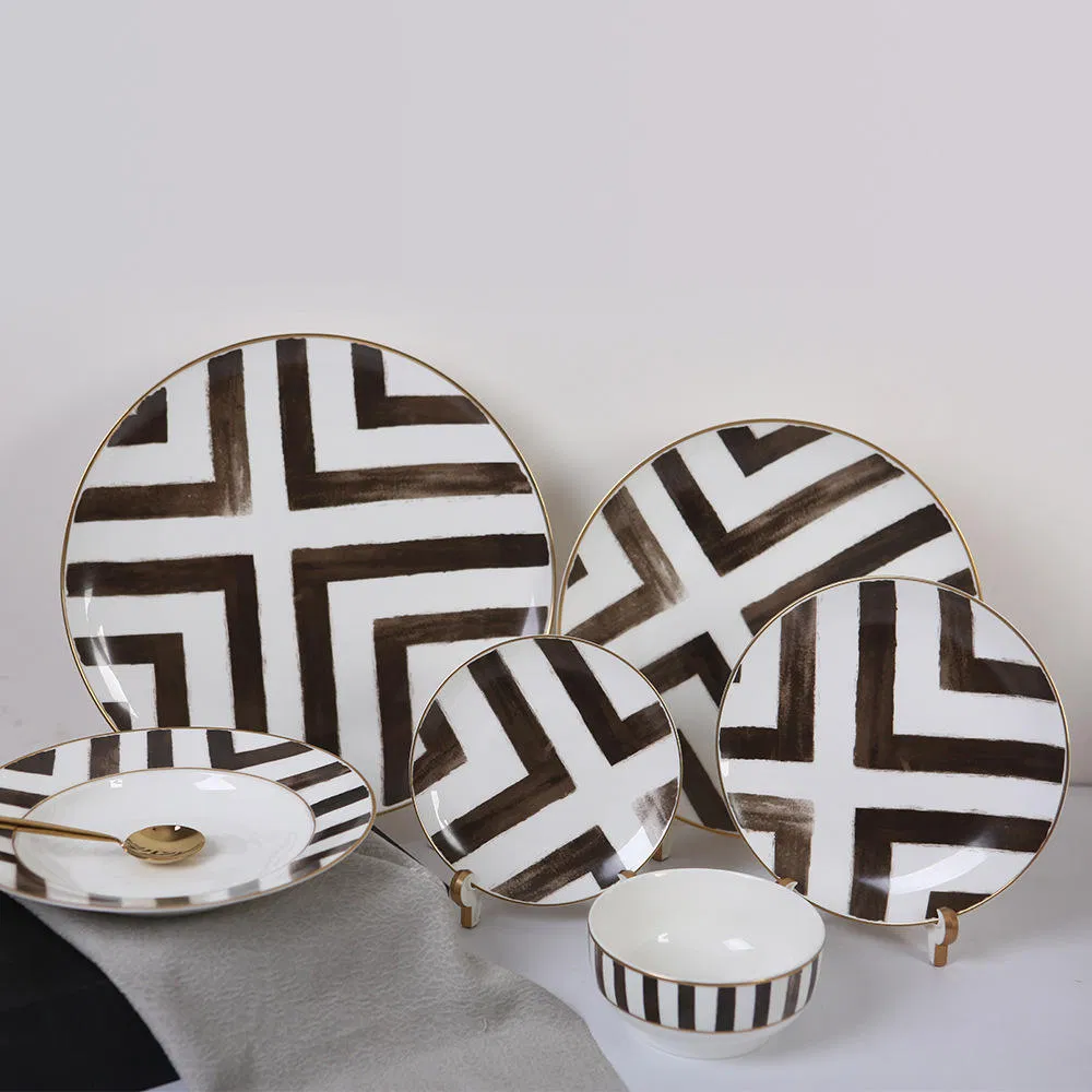 High-End Ceramic Dinner Sets with Unique Crossroads Pattern Design