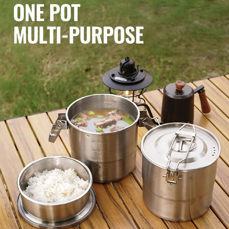 Camping Cookware Mess Kit 7PCS 304 Stainless Steel Portable Outdoor Cooking Set