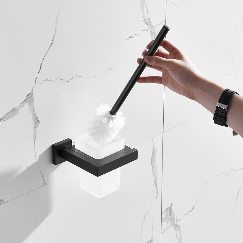 Bathroom Accessories Set Matt Black Finish Wall Holder Towel Bar Shelf Brush Holders Set Towel Bar Stainless Steel