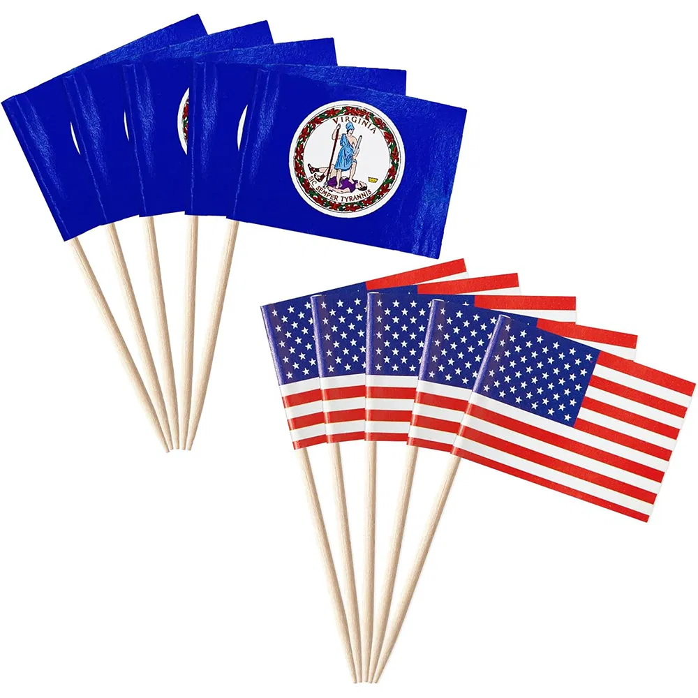 Custom 65mm Countries Sandwich Cake Decorations Wooden Toothpick Flag for Party