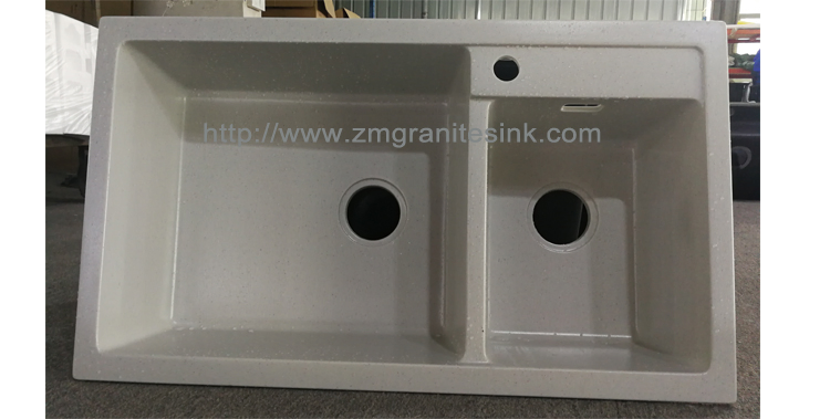 Modern Double Bowls Washing Basin Quartz Stone Kitchen Sink Handmade