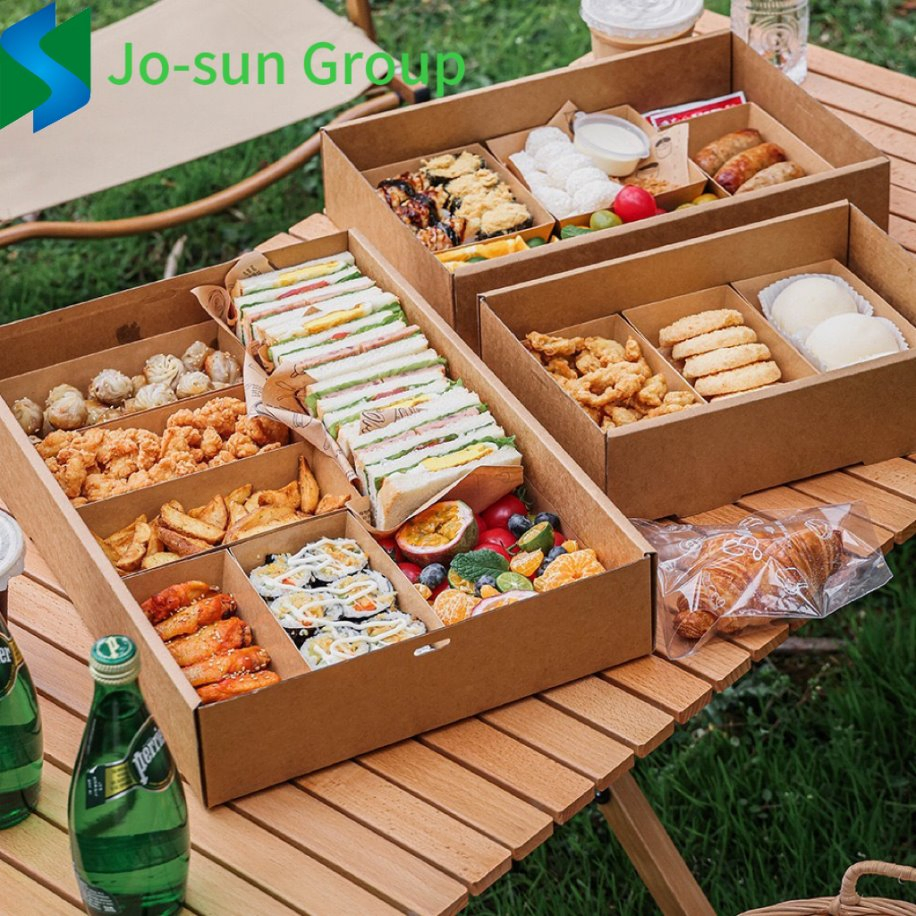 Picnic Party Chocolate Cookie Kraft Paper Dessert Treat Boxes Catering Packaging Platter Box with Window Lid