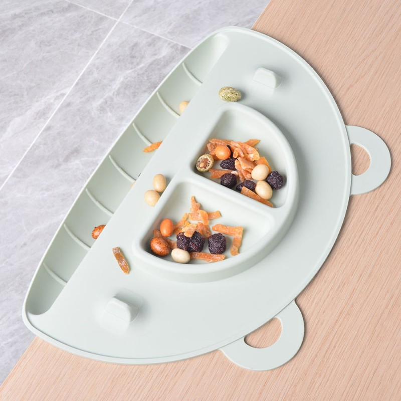 BPA Free Non-Slip Suction Built-in Placemat Children Plates Silicone Baby Dinner Plate Placemat Silicone