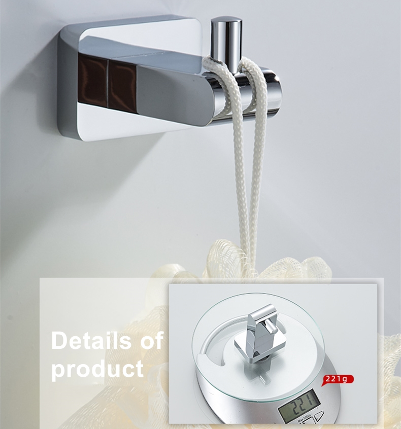 Крючок для одежды квадратный одинарный, латунь, хром