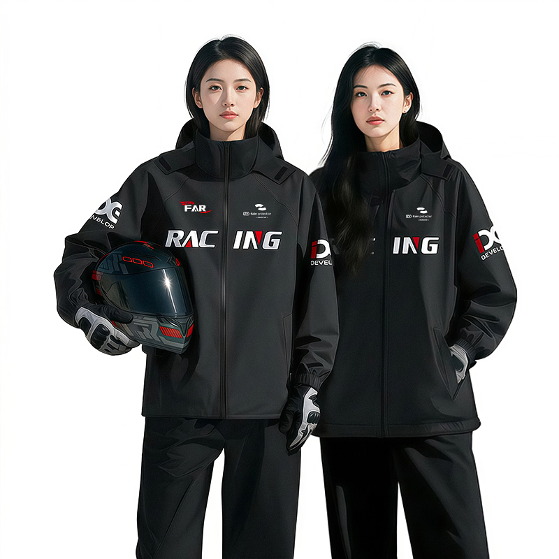 Waterproof Motorcycle Rain Jacket & Pants Set Adjustable Cuffs Printed Snap Pockets Raincoat