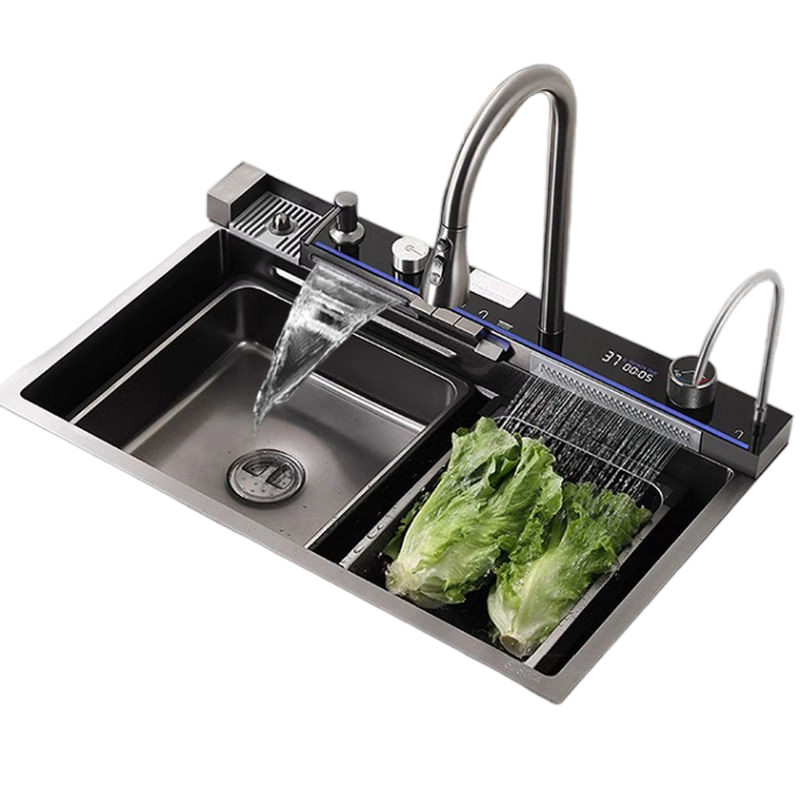Handmade Multifunctional Stainless Steel Kitchen Sink with Smart Waterfall Design