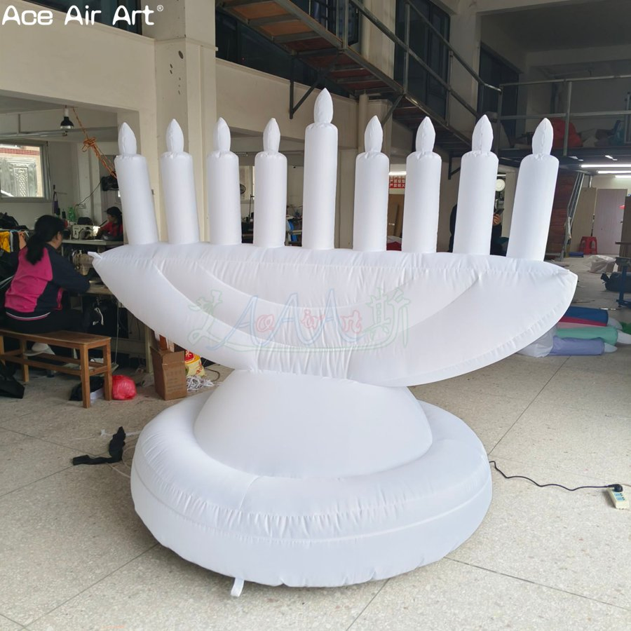 1.8m Tall Standing Inflatable Hanukkah Candlestick with Built-in Fan, LED Lights