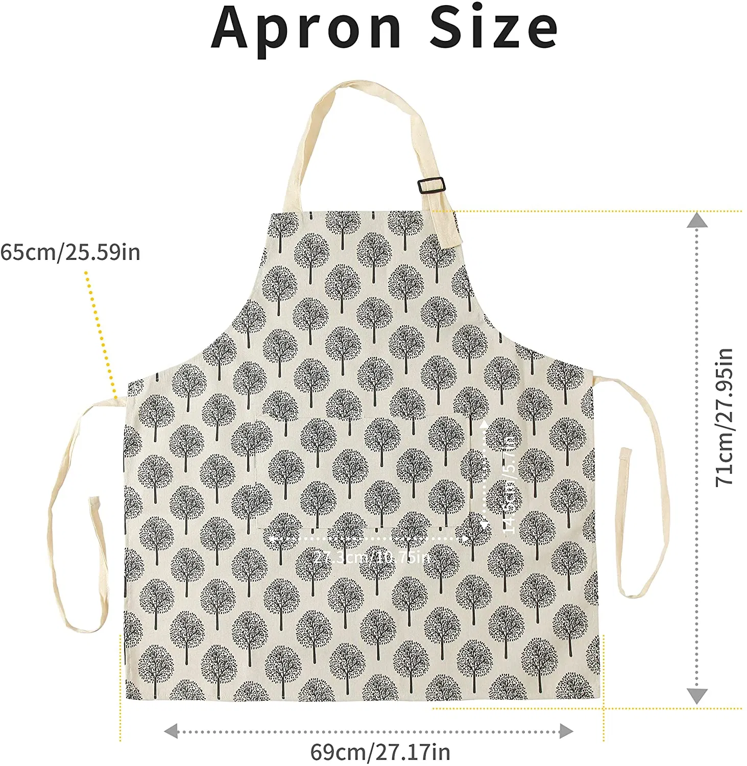 Cotton Linen Waterproof Bib Kitchen Apron with Pockets