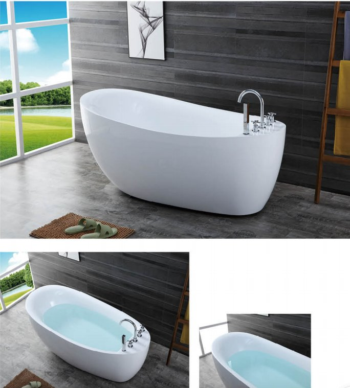 Comfortable OEM White Oval Bathroom Acrylic Bath Tub with Accessory