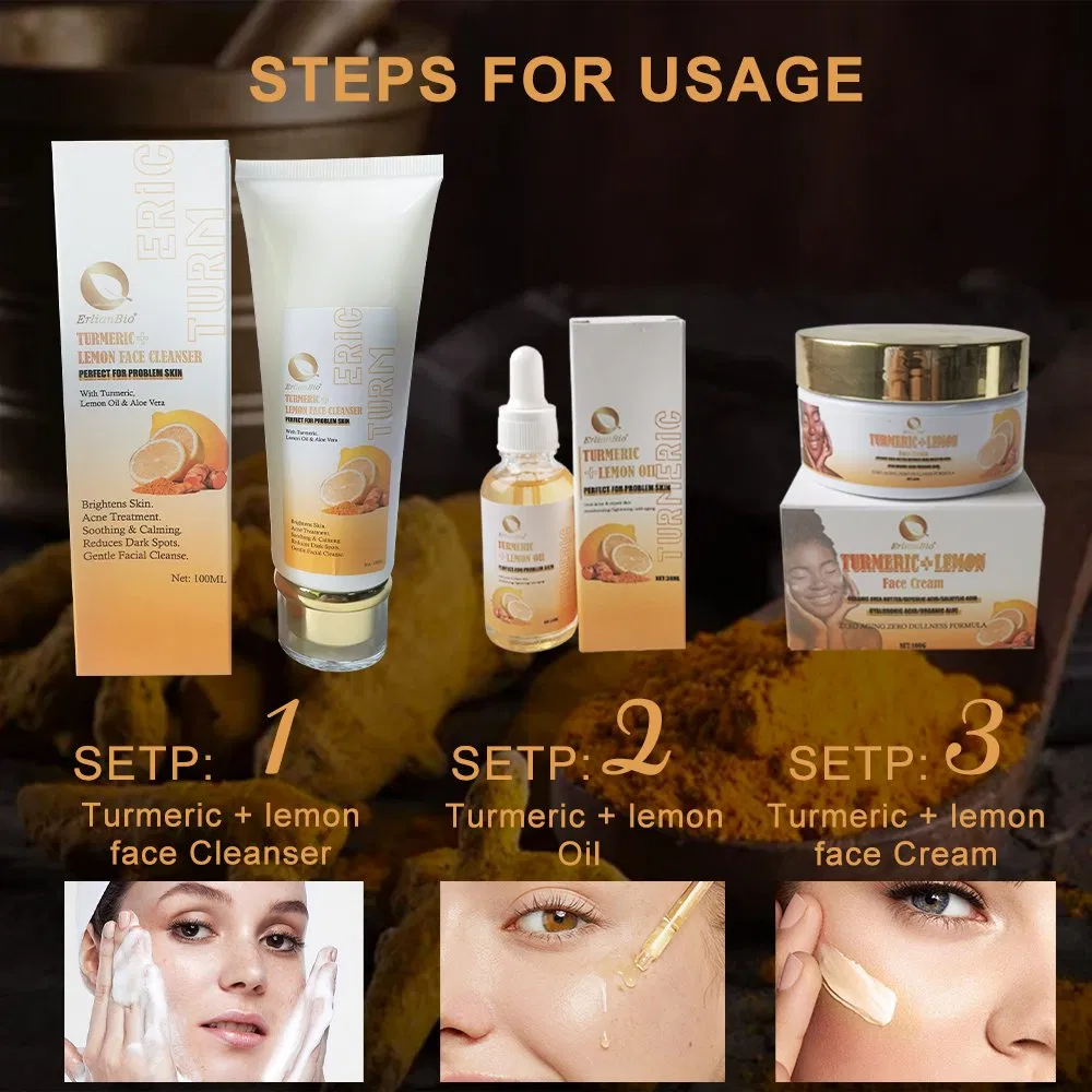 OEM/ODM 100% Natural Organic Herbal Acne Remove Turmeric Skin Care Set Wholesale Slin Lightening Turmeric Set for Acne