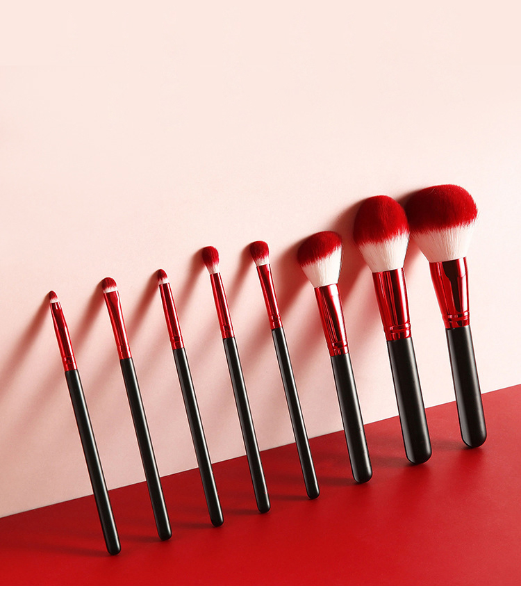 8PCS Red +Black Makeup Brush Set Beginners Makeup Tools Foundation Concealer Eye Shadow Brush