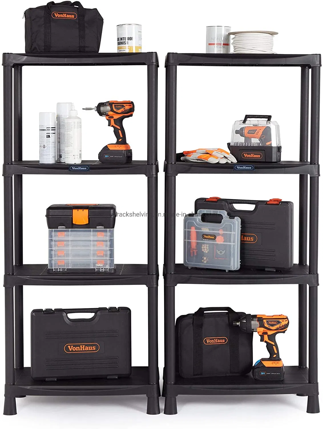 Black 4-Tier Plastic Garage Storage Shelving Unit