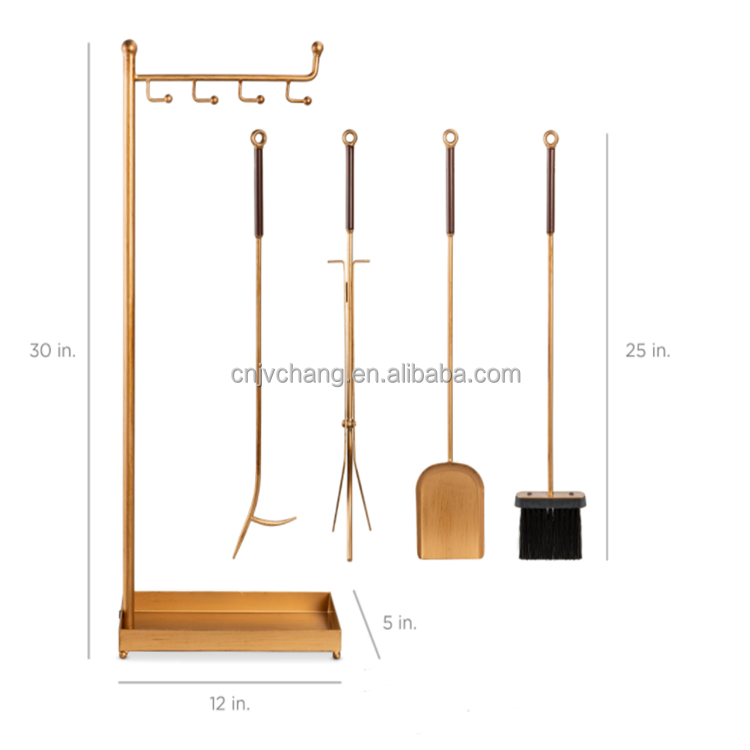 Elegant 5-Piece Brass Plated Fireplace Tool Set for Effortless Assembly