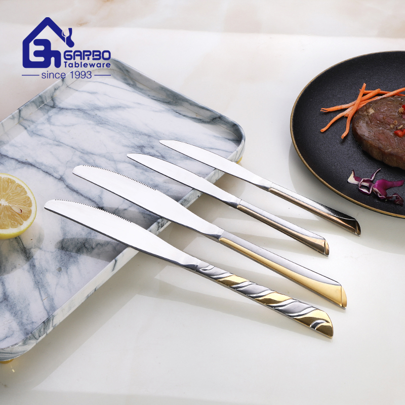 Hot Selling Plating Stainless Steel Dinner Knife with Engraved Handle