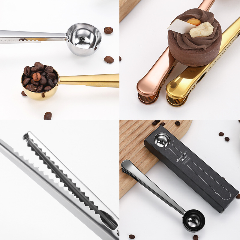 Long Handle Stainless Steel Coffee Measuring Spoon with Bag Clip for Coffee Beans