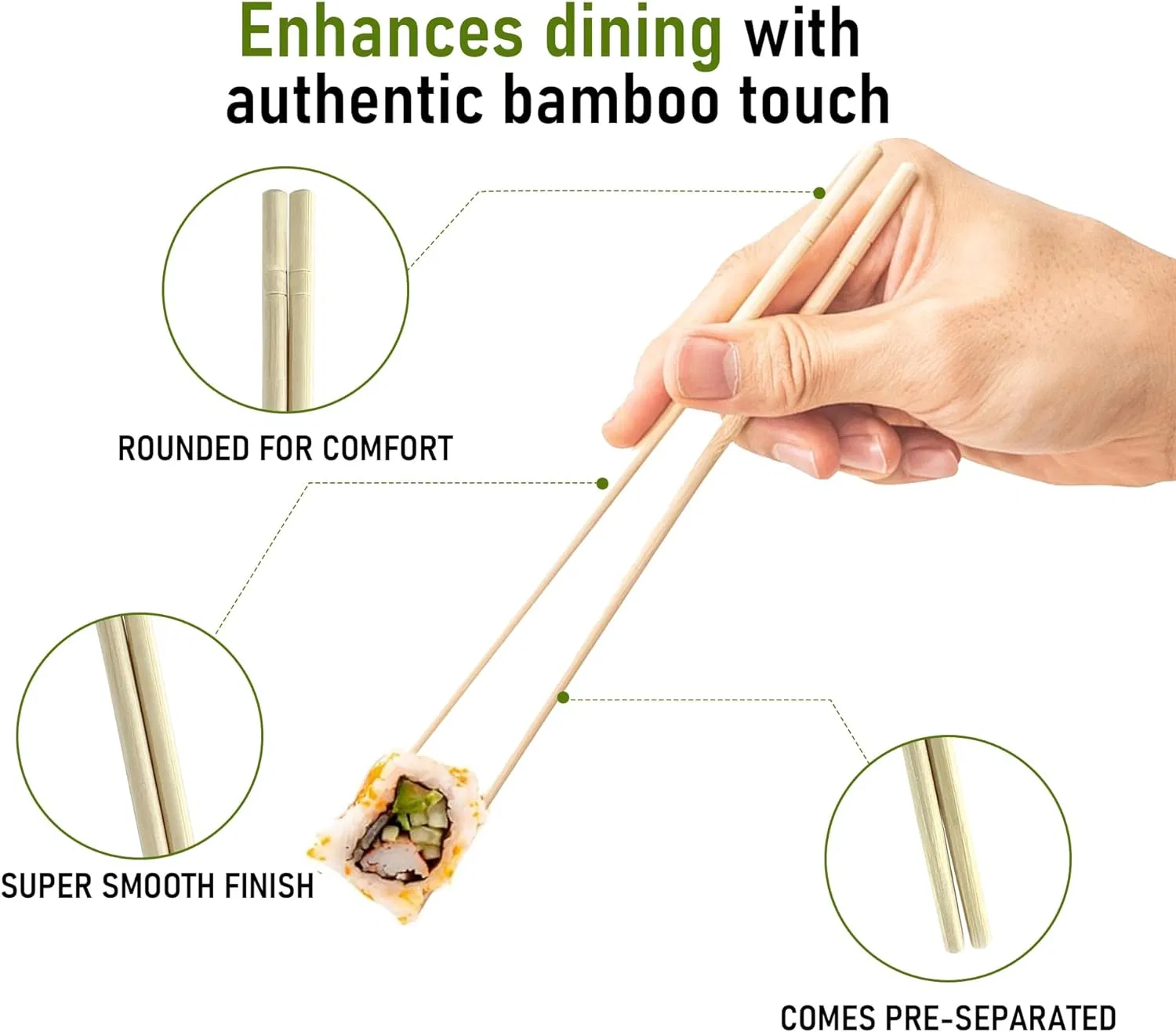 Round Separated Bamboo Chopsticks Reusable Chopsticks Sleeved Bamboo Chop Sticks