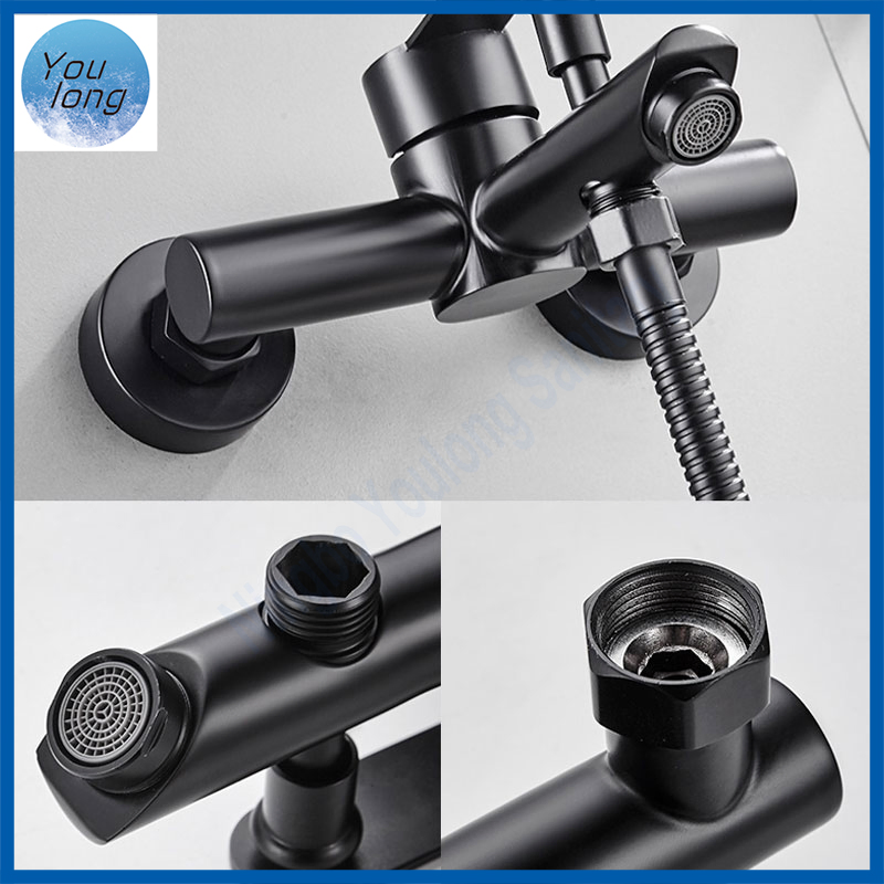 Wall Mount SUS304 Matt Black Bath Mixer with Black Hand Shower