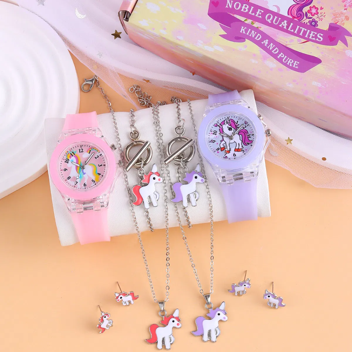 Tow Colors Quartz Watch Set Child with Box Light