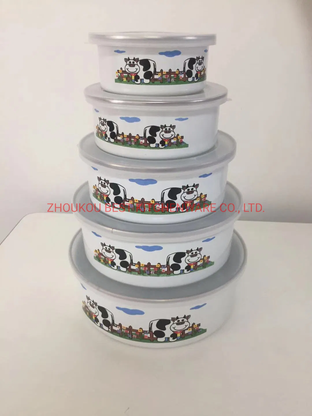Factory Direct Sales 5 Pieces Enamel Storage Bowl 10-12-14-16-18cm with Plastic Lid