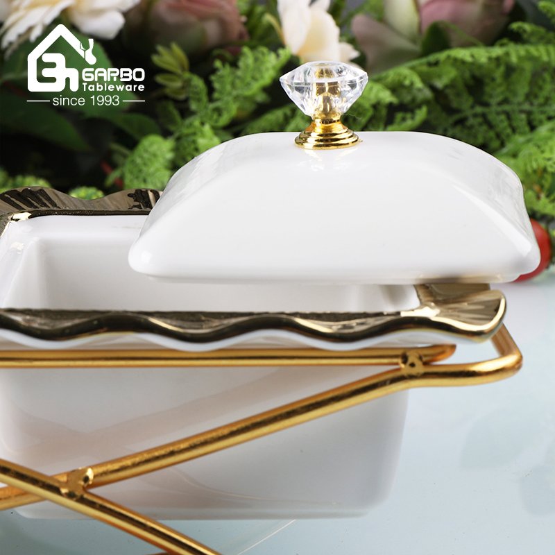 Electroplating Golden 700ml Porcelain Banking Set with Porcelain Lid