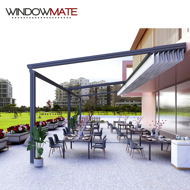 Retractable Awning Canopy Customized PVC Pergola Metal Frame Roof Withside Screen or LED Light