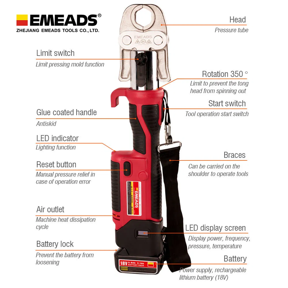 Ge-1550 Battery PRO Press Toolpropress Copper Pipe Hydraulic Plumbing HVAC Tools
