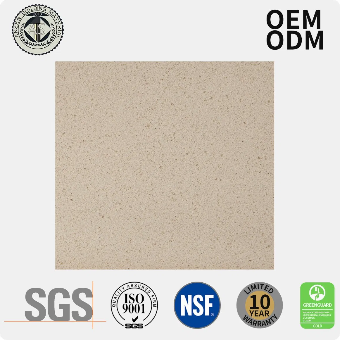 Polishing Surface Pure Color Series Artificial Quartz Slab Faux Quartz Stone for Kitchen Countertop