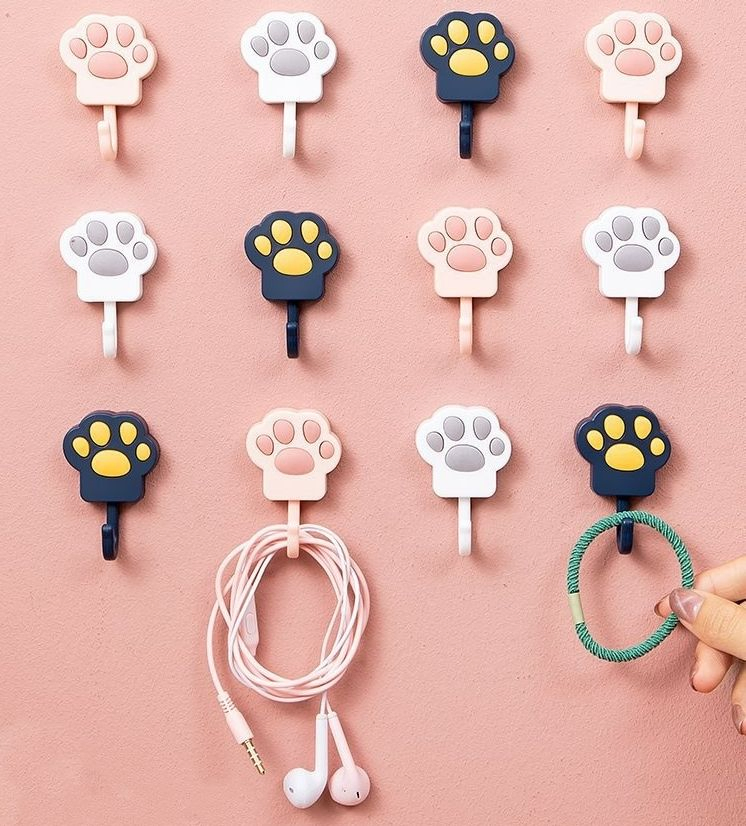 5PCS Cartoon Cat Claw Adhesive Traceless Cute Stick Hook