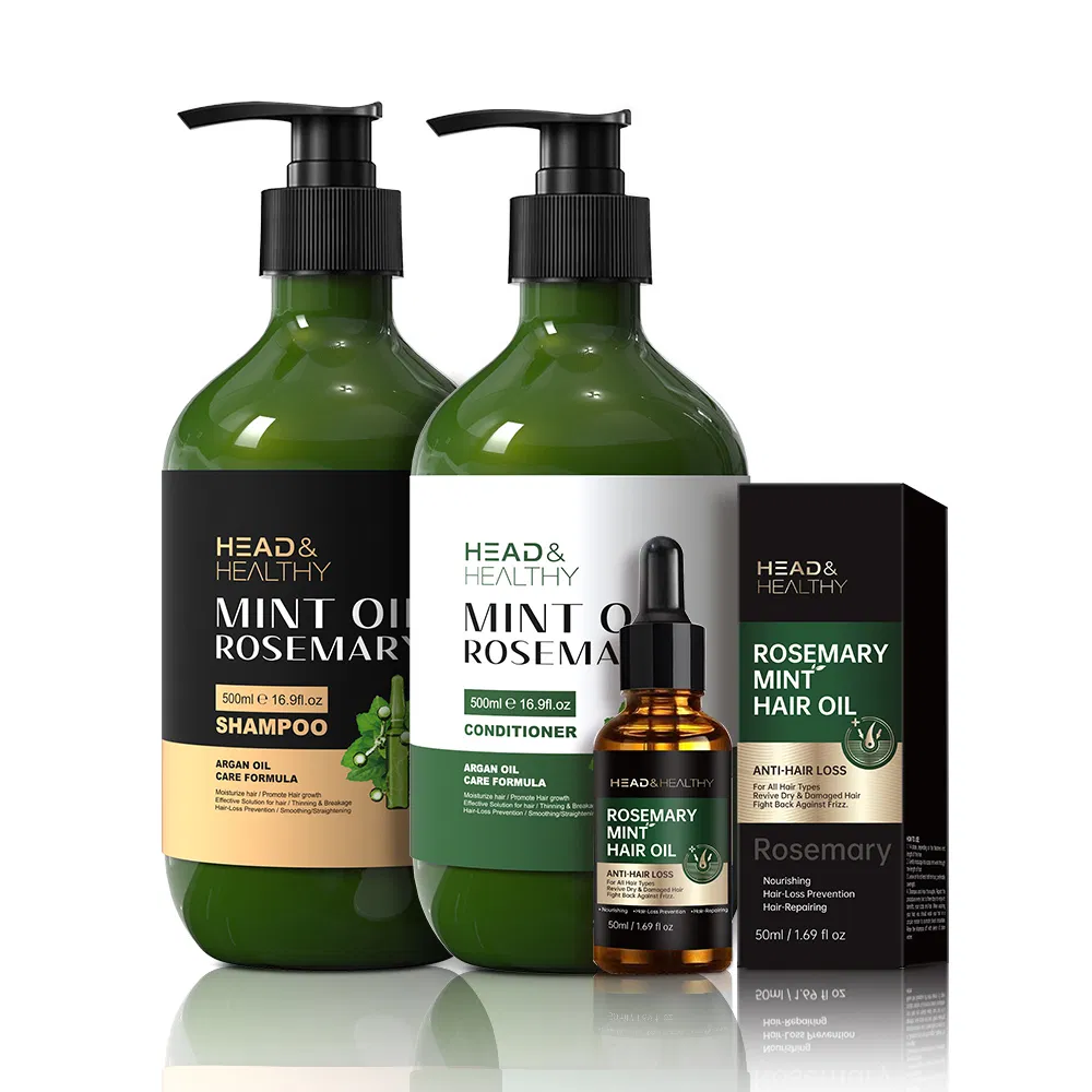 Shihuanuo Rosemary Mint Hair Set: Shampoo, Conditioner, Leave-in Gel, Home Use, Smooth