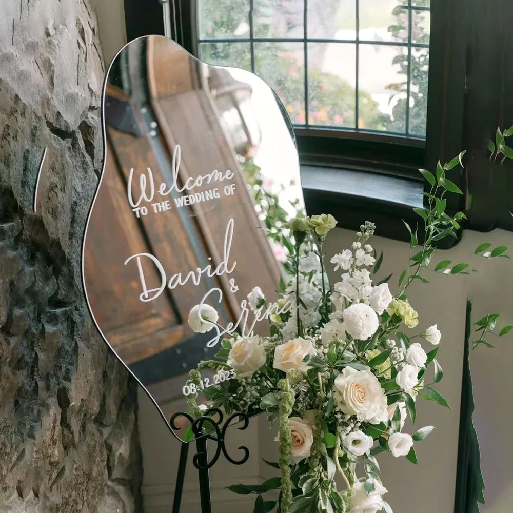 1.8mm Mirror Acrylic Welcome Board Custom Printed Event Sign for Wedding or Party Decoration